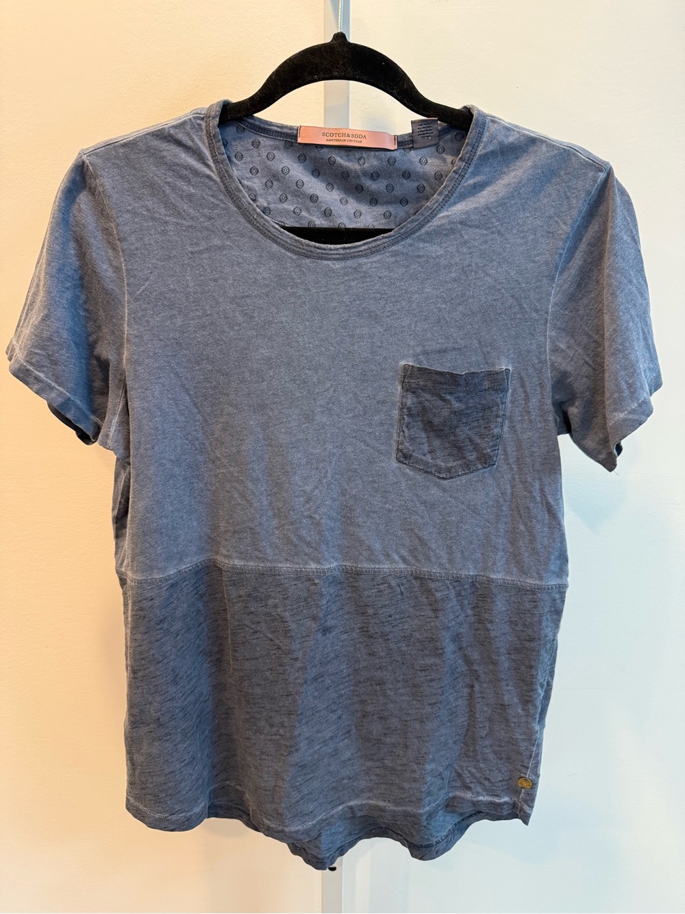 Maison Scotch & Soda Washed Blue Short Sleeve Pocket Tee Women Size S